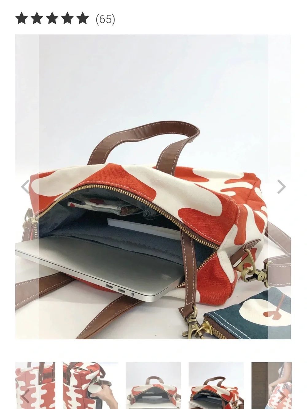 Maika Orange and Cream Laptop Tote Bag with Brown Straps